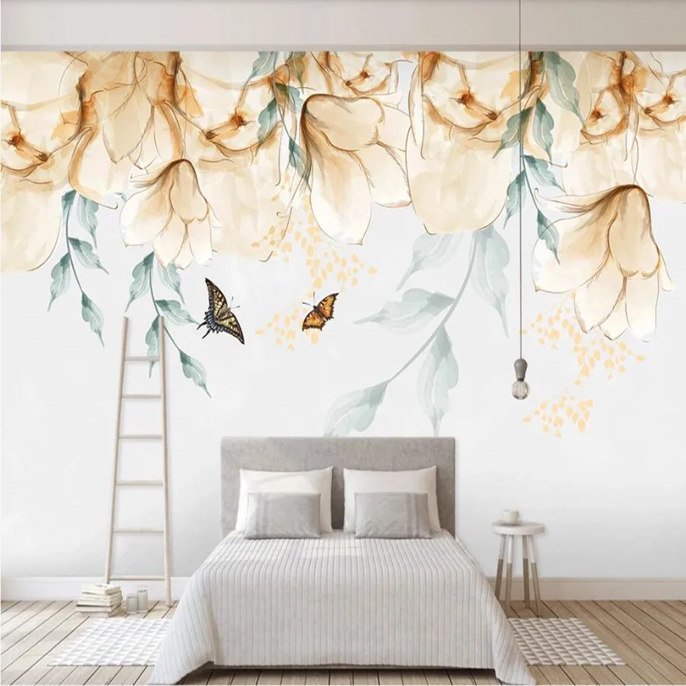 milofi custom large wallpaper mural 3D hand-painted retro minimalist gouache flower background | Обустройство дома