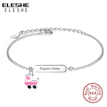 ELESHE Graveren Naam 925 Sterling Zilveren Armband voor Meisjes Kids Roze Emaille Baby Auto Charm Armband Gepersonaliseerde Sieraden Gift(China)