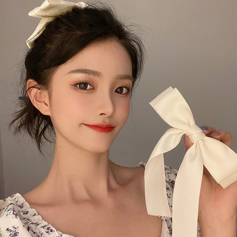 

QIANJI Super fairy white bow hairpin female cute all-match Lisa same hair accessories Japanese simple clip headdress