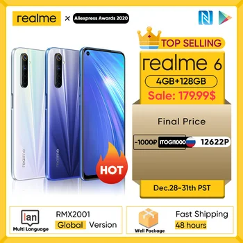 realme 6 NFC Global Version 4GB 128GB Mobile Phone 90Hz Display Helio G90T 30W Flash Charge 64MP Camera Telephone Android Phones