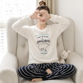 

Winter Warm Sweet Flannel Pajamas set Lady cute Pyjamas Home sleepwear Suit Female Clothing Women's Pajamas Sets