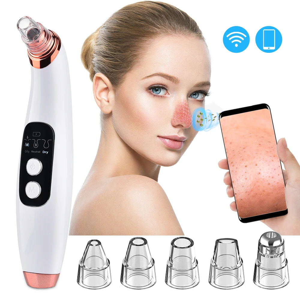 

Wifi Visual Blackhead Remover USB Rechargeable Facial Pore Cleaner 5 Replaceable Suction Heads Acne Remove Skin Care Tool
