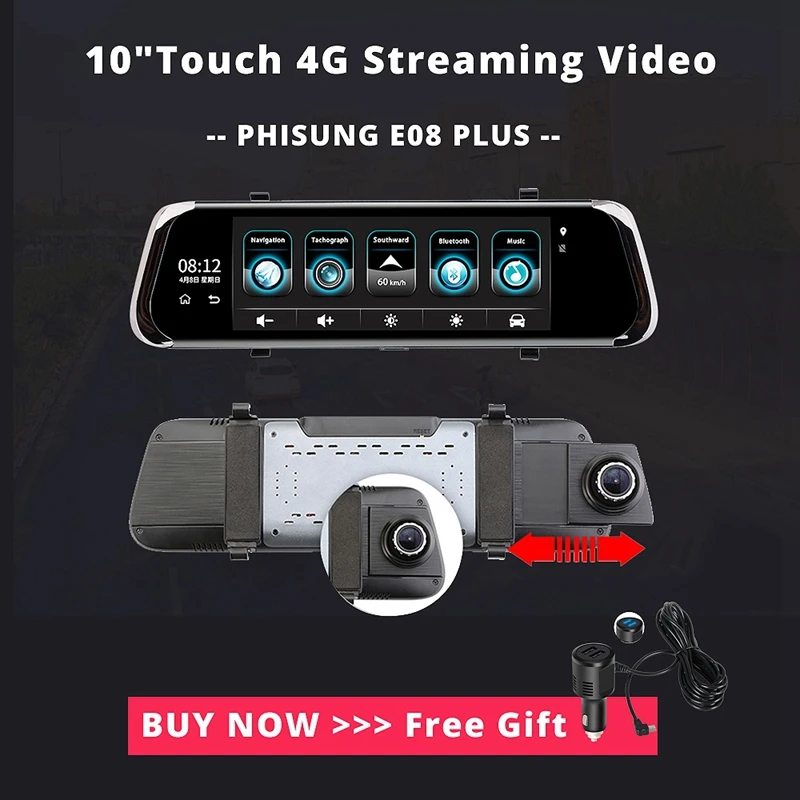 E08 Plus Автомобильный видеорегистратор 10 дюймов Ips нажмите 4G Зеркало Dvr Android Adas Gps Fhd 1080P Wifi авто регистратор зеркало заднего вида с камерой