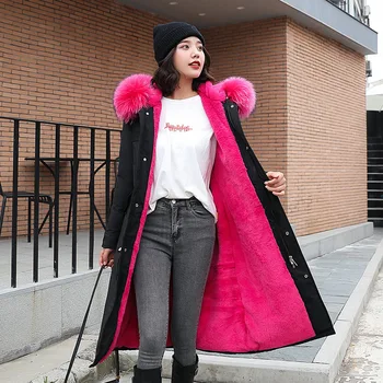 

Women's cotton-padded coat ladies elegant Korean women's body-moulding ladies big fur collar hooded plush cotton coat