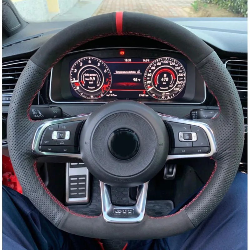 카닥 스웨이드 가죽 레드 마커 자동차 핸들 커버, 폭스 바겐 골프 7 GTI 골프 R MK7 VW 폴로 GTI 시로코 2015 2016