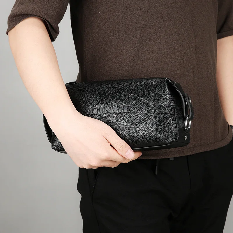 

2018 New Style Genuine Leather Men Business Casual Clutch Single Pull Men's Large Capacity Leather Wallet