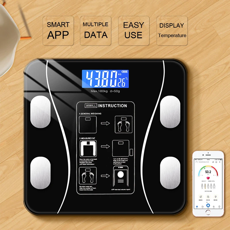 Bluetooth Body Fat Scale, Digital Weight Scale Bathroom Smart Body  Composition
