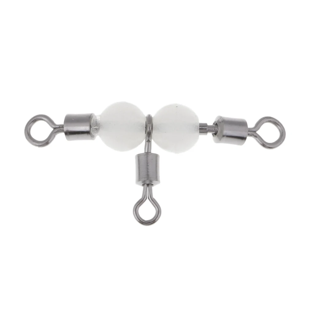 

20pcs Fishing Swivels 3 Way Glow Bead Rig T-Turn Rolling Swivels Connectors