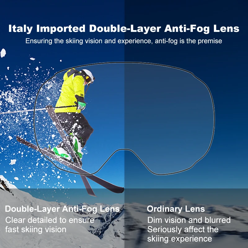 PHMAX Ski Goggles Winter Ski Glasses Magnetic Double Layer Anti-Fog Snow Goggles Protective Snowboard Goggles Case Set Men Women