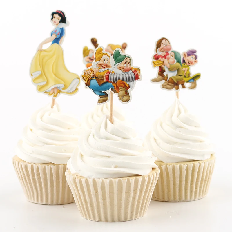 

48pcs/lot Snow white Princess Seven Dwarfs Theme Cartoon Cupcake Ice Cream Cake Toppers for Wedding Children Birthday Party