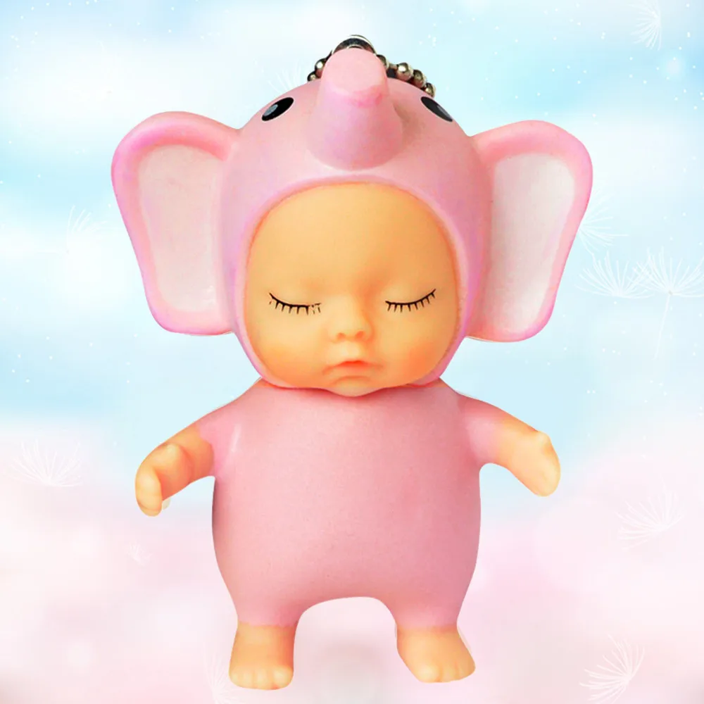 C Cute Sleeping Baby Doll Rubber Pendant Keychain Keyring Baby Toy Gadget Toys kawaii cut Stress Relief Anti-Stress Squshy Gift - Цвет: C