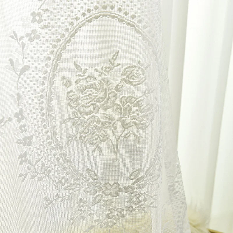 

White lace European-style mirror peony window screen curtain curtain living room bedroom window screen