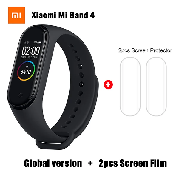 In stock Original Xiaomi Mi Band 4 Smart Watch Mi Band 4 Global Version Fitness Heart Rate Music Wristband Ship in 24 hours - Цвет: GB add Screen Film