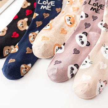 

animal print kawaii cute socks korean style women cat panda cartoon cotton woman calcetines meias mulher skarpetki calcetas soc