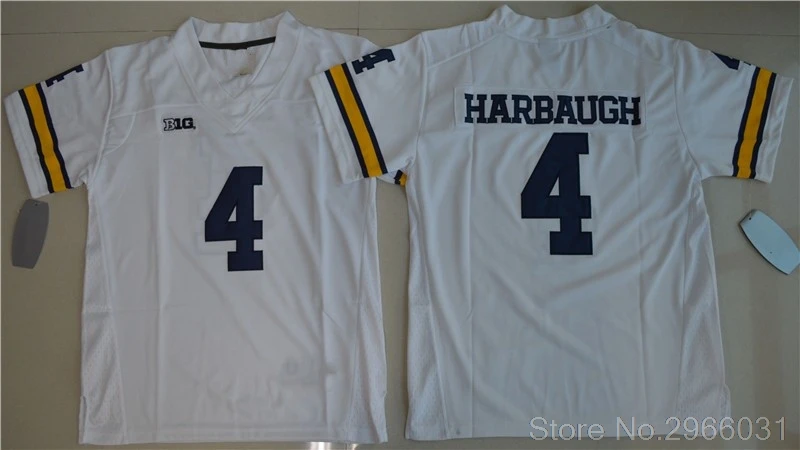 Белый Michigan Wolverines Jim Harbaugh 4 college Jersey-белый желтый темно-синий сшитый Размер S-3XL - Цвет: Белый