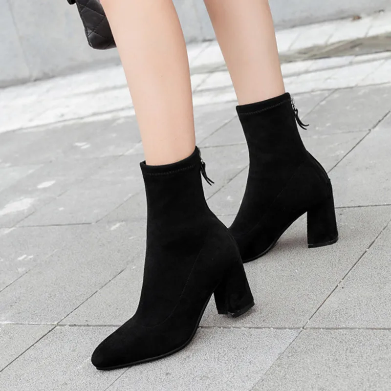 thick heel sock boots