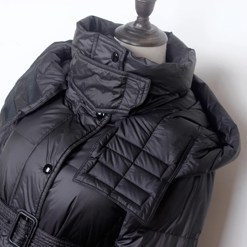 S-XL женский зимний модный длинный пуховик с воротником-стойкой с капюшоном Женский Тонкий теплый белый пуховик на утином пуху ветрозащитный хорошее качество