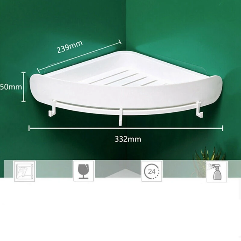 Seamless Stickers Plastic Bathroom Shelf Cosmetic Rack Triangle Bath Corner Basket With Removable Hook Bathroom Rack Shelf