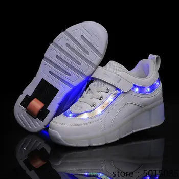 

Black Pink White USB Charging Fashion Girls Boys LED Light Roller Skate Shoes For Children Kids Sneakers With Wheels One wheels