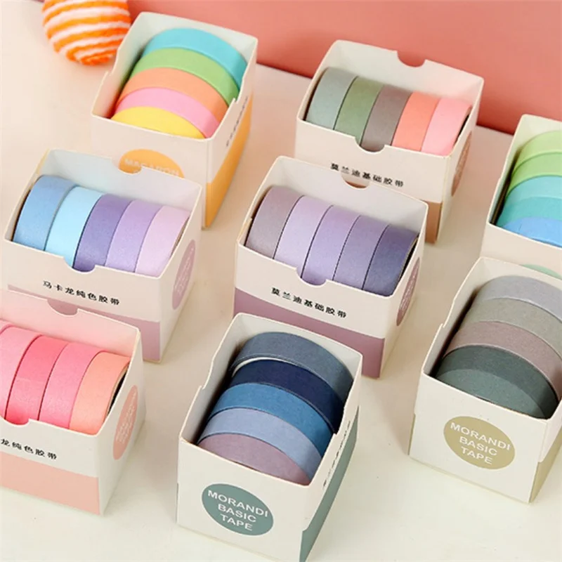 5 unids/set lindo Red de cinta de Washi de Color sólido cinta adhesiva decorativa pegatina de Planificador de colección de recortes de papelería