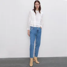 ZA 2019 Herfst Nieuwe Chiffon Opengewerkte Shirt Fashion Occident Vrouwen Kleding Losse Casual Shirt Party Travel Vakantie Groothandel(China)