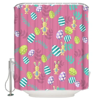 

Easter Day'S Egg Bunny Leaves Pattern Bathroom Shower Curtain Home Decoration Bathroom Accessories Shower Curtain