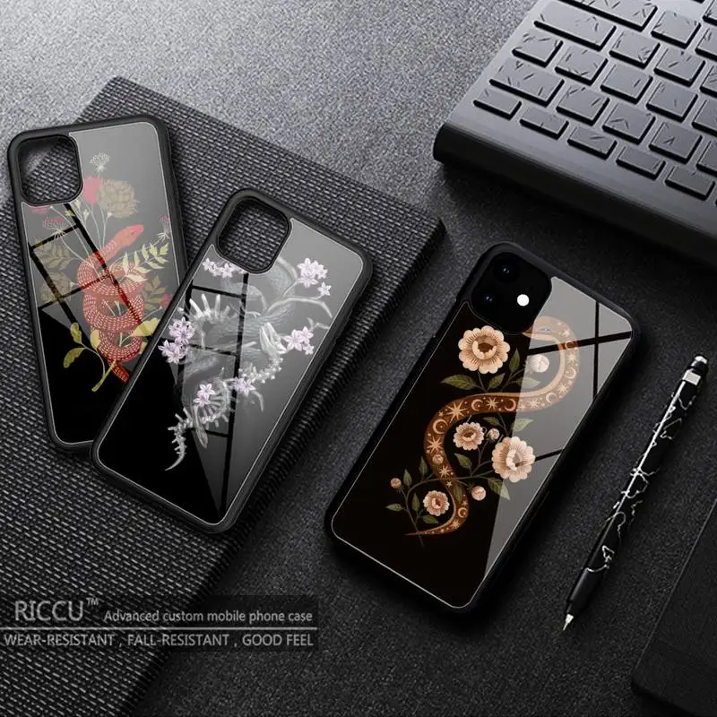 Black Snake with flowers roses Phone Case Rubber for iphone 11 12 max iPhone Pro Mini XS 8 7 6 6S Plus X SE 2020 XR Covers | Мобильные