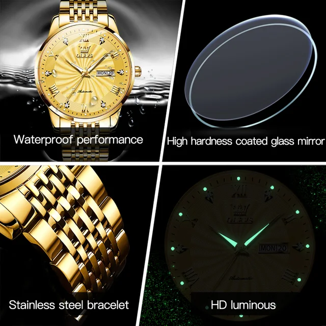 Luxury Gold Couple Watches Pair Men Women Automatic Mechanical Brand Rhinestone for Lovers Fashion Waterproof Sports Steel Box 3