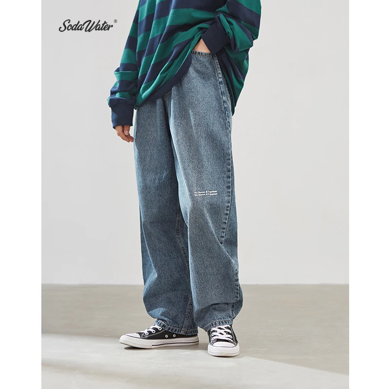 Sodaводяные мужские мешковатые джинсы Уличная свободные прямые буквы печатный рисунок джинсовая брюки мужские осенние Harajuku джинсовые брюки для мужчин 93342W