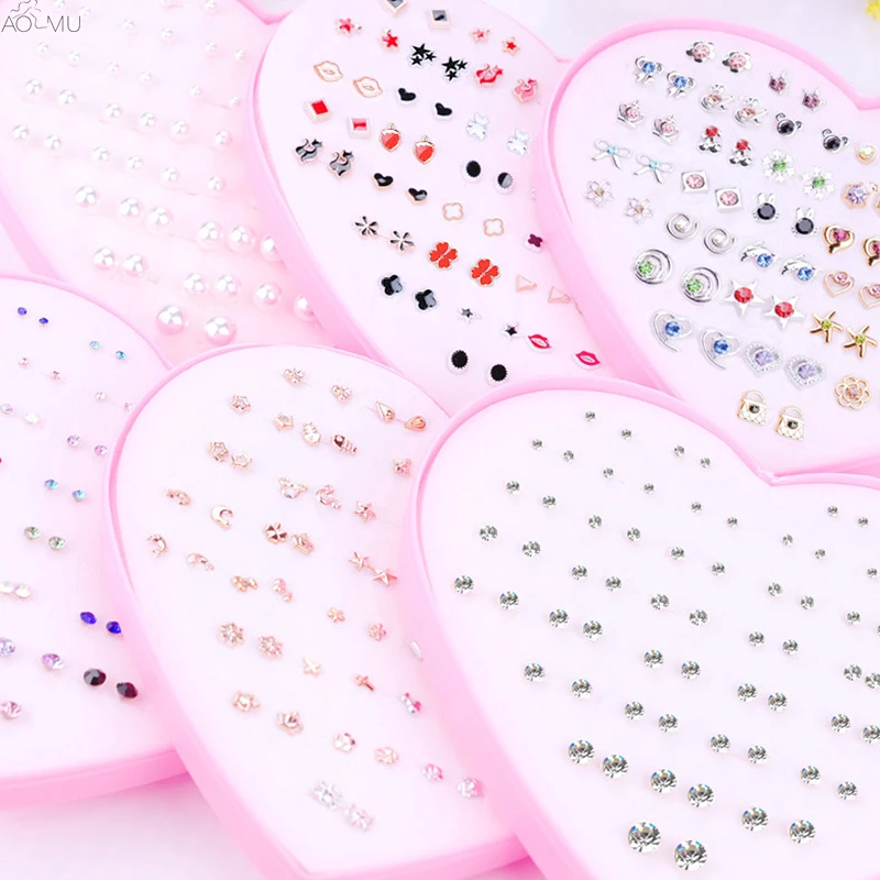 Stud Earrings Multicolor Cryatal 36 Pairs Cartoon Hypoallergenic Plastic Stud Earrings Set For Women Girl Wedding Christmas Gifts Jewelry