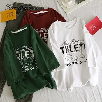 

Hirsionsan T Shirt Women Summer Letter Printed Oversize Tee Shirt Casual O-Neck Short Sleeve Harajuku Femme Tops Cool T-shirt