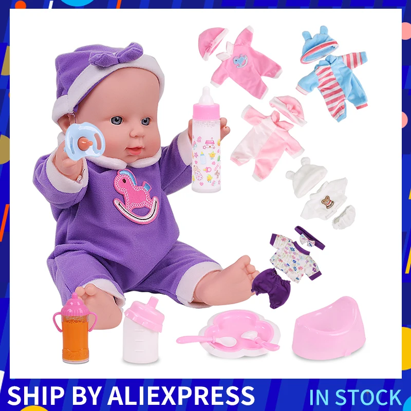 

12 inches Reborn Baby Dolls Purple Pink Clothes Silicone Artificial toys For Girls Birthday Gift Rubber Reborn Baby Dolls