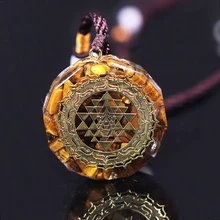 Pendentif Orgonite Sri Yantra, collier oeil de tigre, géométrie sacrée, énergie de guérison, bijoux de Yoga