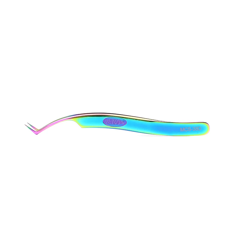 38D-Rainbow Vetus Original MCS Series New Style Premium Eyelashes Tweezers Ultra Fine Tip Improve for 3D 6D Lashes Extensions - Цвет: 38D-Rainbow