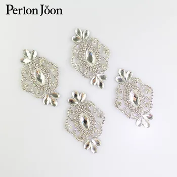 

4pcs DIY silver iron on crystal leaf rhinestone patch glass hot fix applique decoration shoes wedding dress accessories TJ 065