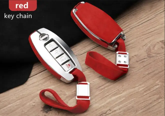 key chain red Автомобильный кожаный чехол для ключей для Nissan Versa Maxima Rogue Armada Sentra Qashqai X-Trail для Infiniti FX35 QX50 аксессуары - Название цвета: key chain red