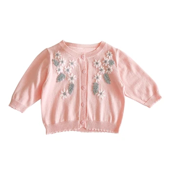 

Baby Girl Clothes Autumn Baby Coat Sweater Top Girls Floral Jacket-round Neck Long Sleeve Knitted Cardigan Flower Embroidered
