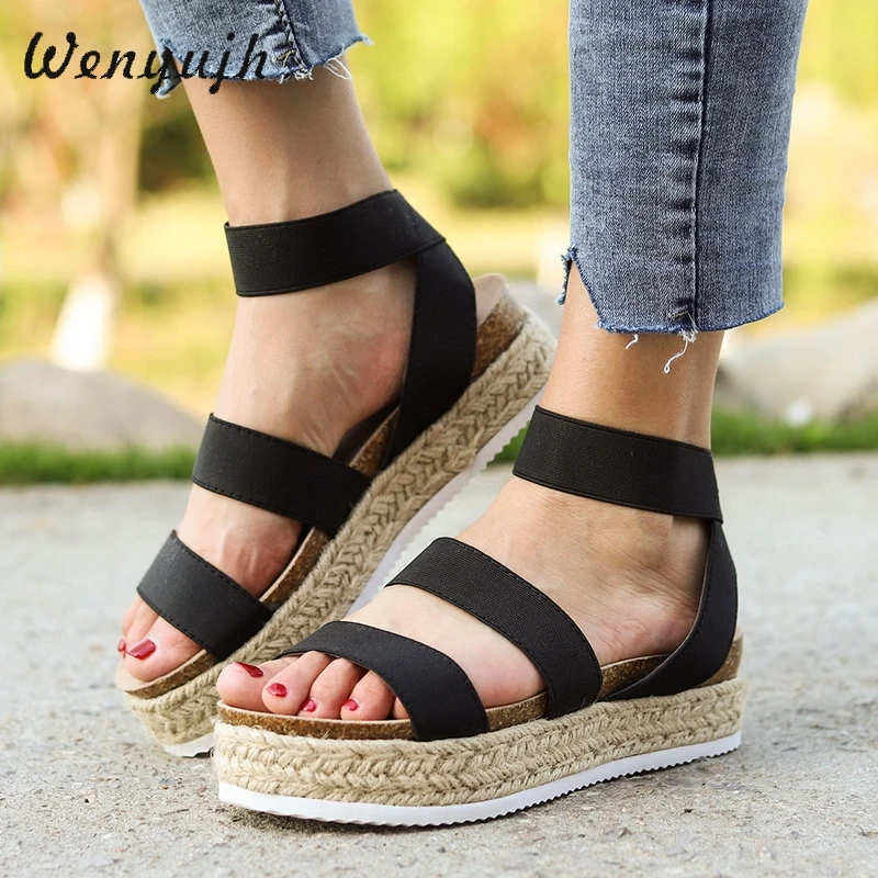

WENYUJH Summer Shoes Slip-on Woman Sandals Women Mid Heels Sandals 2020 Rome Style Chaussures Femme Platform Sandals