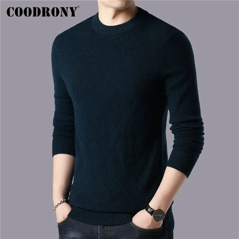 COODRONY Brand 100% Merino Wool Sweater Men Winter Thick Warm Sweaters Casual O-Neck Pull Homme Soft Cashmere Pullover Men 93045