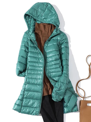 aqua 7XL, зимний женский пуховик с капюшоном, длинная куртка, белый утиный пух, Женское пальто, ультра-тонкий светильник, одноцветные куртки, пальто, портативные парки - Цвет: aqua