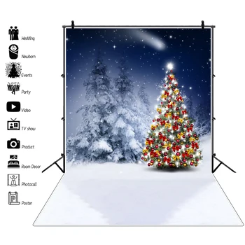 

Laeacco Winter Snow Pine Forest Christmas Tree Shiny Star New Year Party Scenic Photographic Background Photo Backdrop Photocall