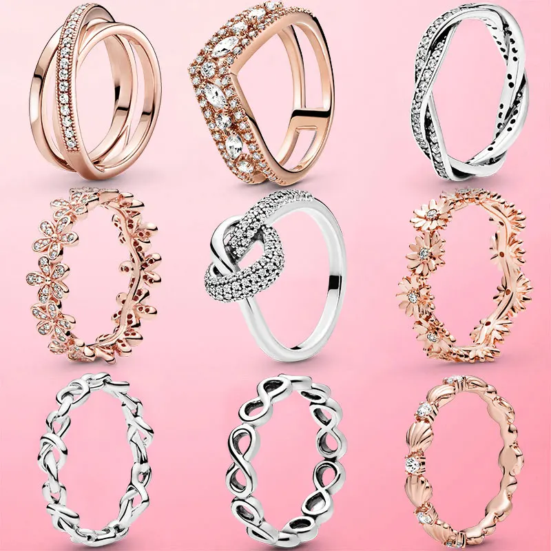 Flower-Ring Daisy Rose-Gold-Color 925-Sterling-Silver Brand Jewelry Hot-Sale Women Real