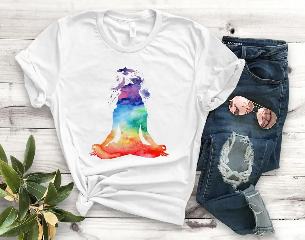 

Rainbow yoga colorful Print Women tshirt Cotton Casual Funny t shirt Gift For Lady Yong Girl Top Tee PM-108
