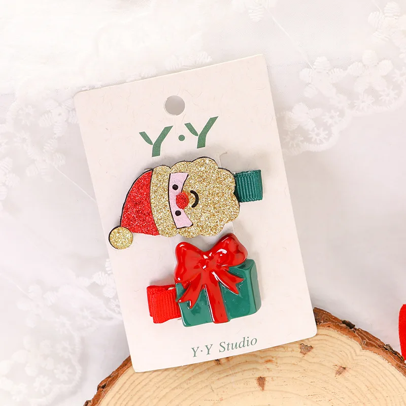 2pc set1 2~5pieces/set Christmas hairpin Santa hat snowman hairpin children hair accessories headdress princess Christmas gift - Цвет: 2pc set1