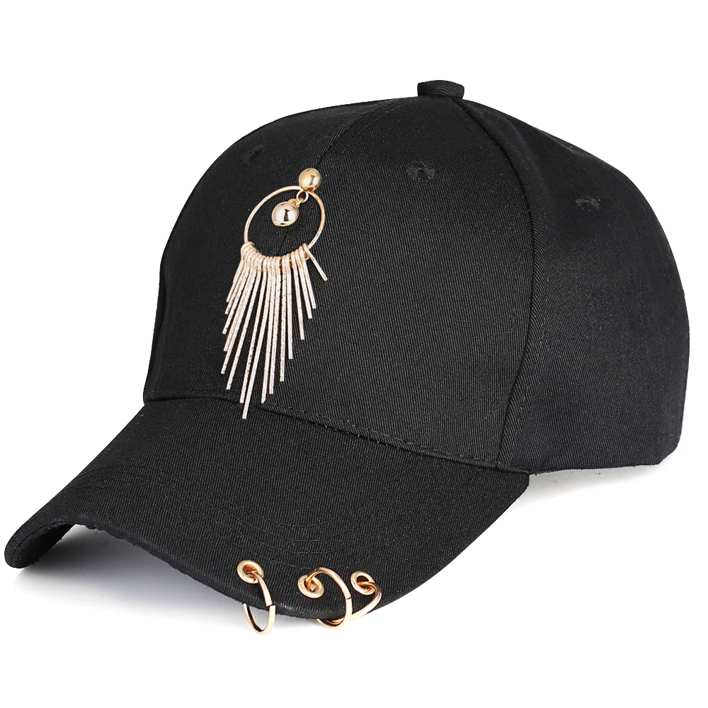 Мужская бейсбольная кепка с кольцами, Женская Хип-хоп бейсболка, с кисточками, с шармом, модная, Bone Dad, летняя, изогнутая Кепка для водителя грузовика, для мальчиков и девочек