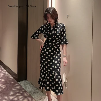 

Summer new women's 2020 dress fashion dress polka dot fishtail bow dress