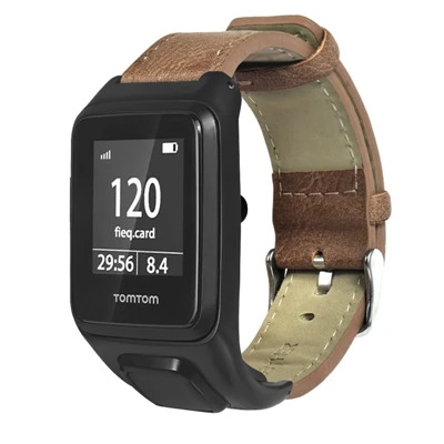 Brown Кожаный ремешок для TomTom Runner2 сменный ремешок для часов TomTom Runner 2 3/Spark 3/Cardio/Music/Adventurer - Цвет: Brown