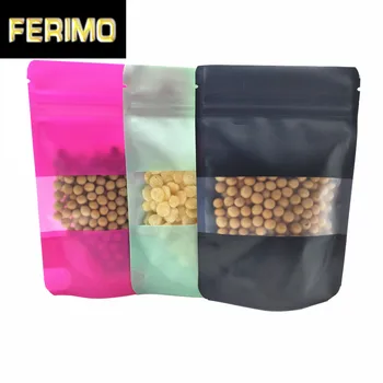

200Pcs/lot 10*15cm Matte Stand Up Plastic Food Zip Lock Storage Package Bag with Window Snack Dried Flower Zipper Packing Bag