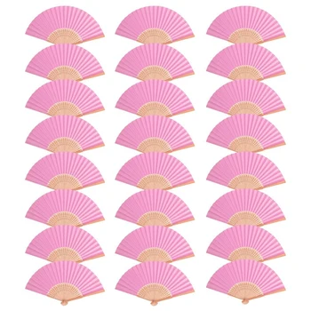 

24PcsDIY Folding Paper Fan Handheld Bamboo Fan, Suitable for Wedding / Banquet / Banquet / Decoration (Pink)