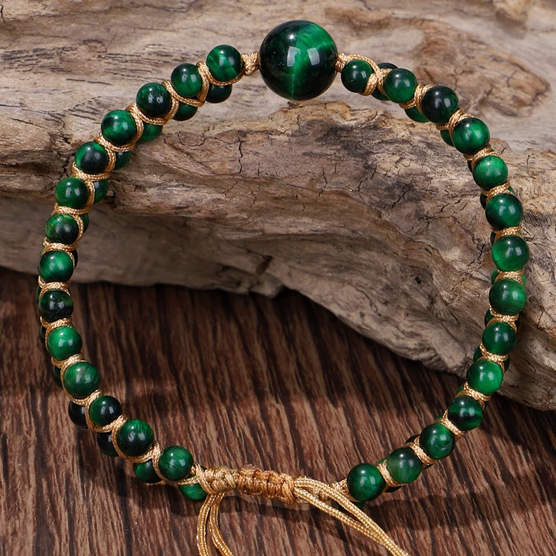 Hot Real Natural Green Tiger eye Bracelet Men Women Strand Stone Brazalete For Hombre Jewelry Accessories Pulseras